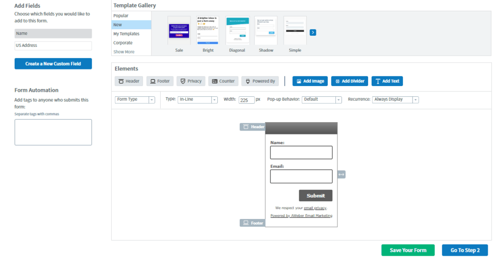 designing your web form in aweber