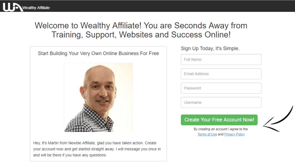 wealthy affiliate sign up page