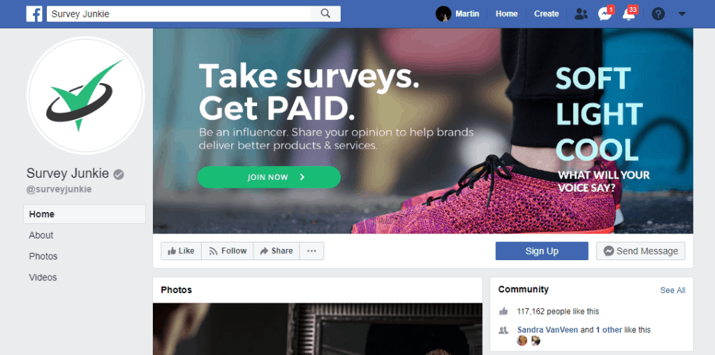 survey junkie facebook page proof