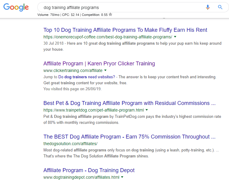 google search for affiliate programs 