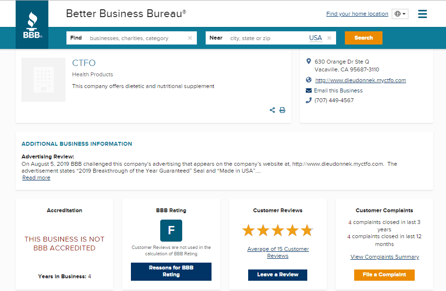 better business bureau CTFO