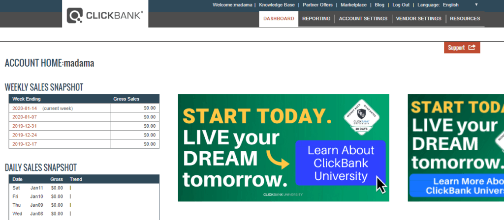clickbank dashboard