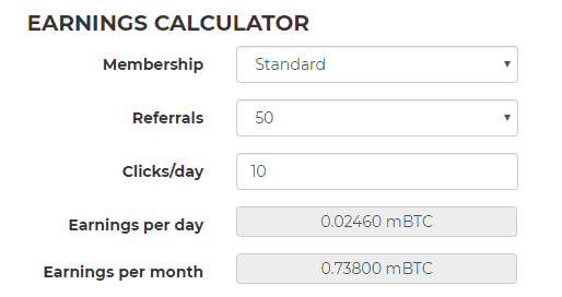 BTCClicks earning calculator
