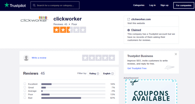 clickworker trustpilot review